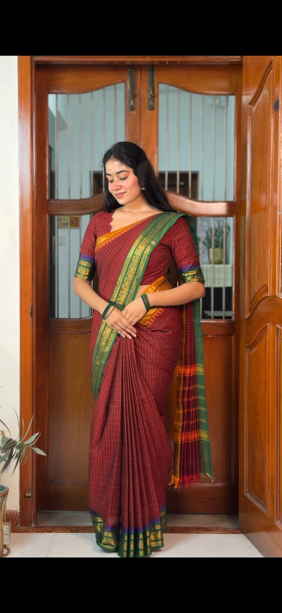 Thumbnail: Kanchi cotton saree - Rustic brownish maroon ( Ganga Jamuna)