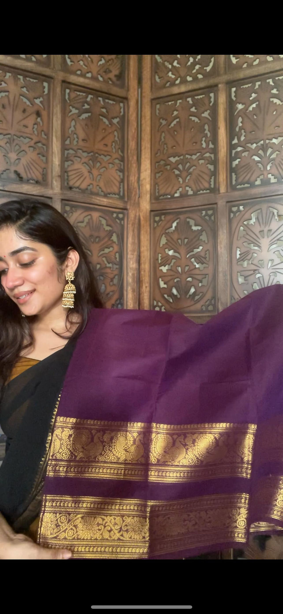 Thumbnail: Kanchi cotton saree - Deep purple & gold 