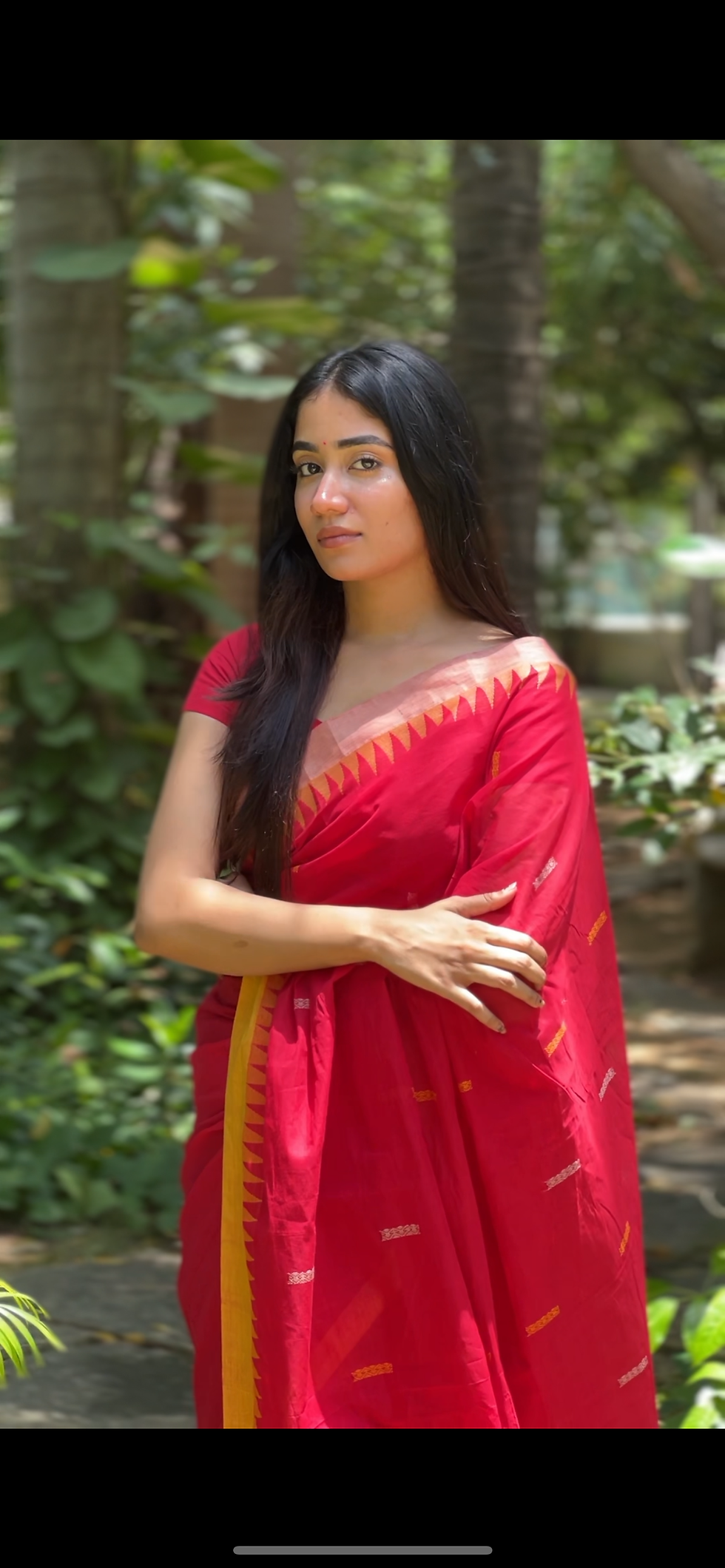 Thumbnail: Kanchi cotton saree - Bright red   