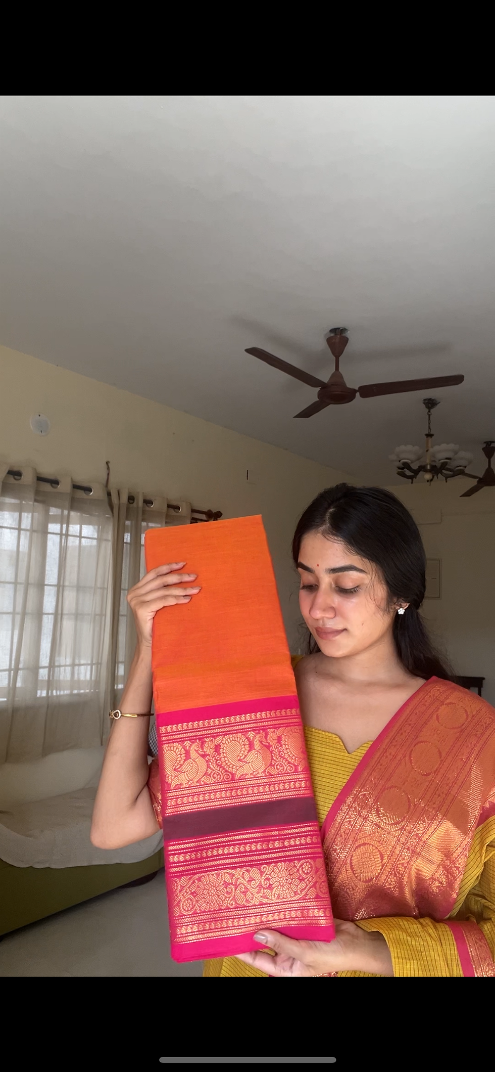 Thumbnail: Kanchi cotton saree - Fanta orange 