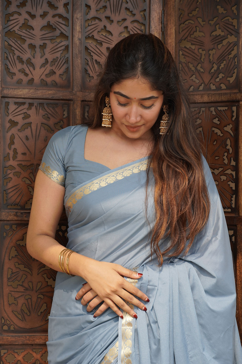 Thumbnail: Mysore crepe saree - sky blue 
