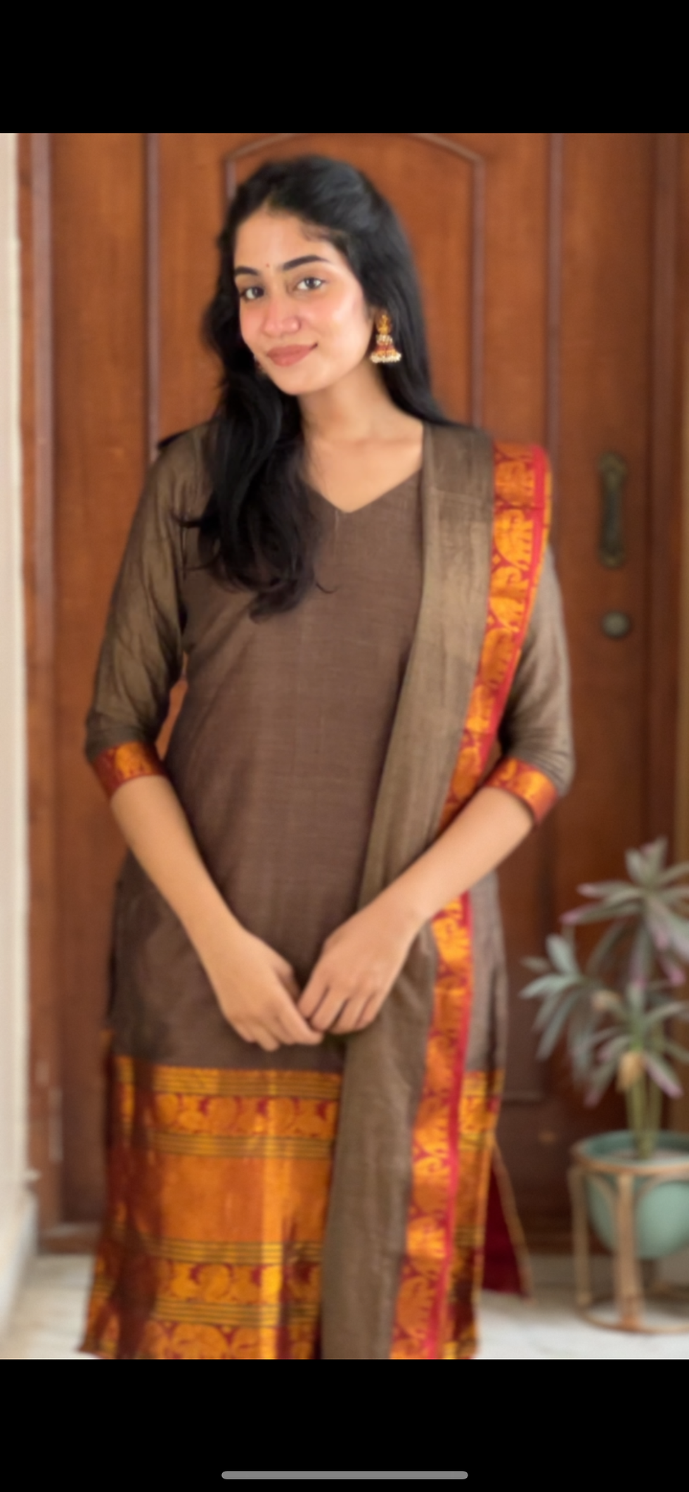 Thumbnail: Narayanpet cotton kurti and dupatta - ash 