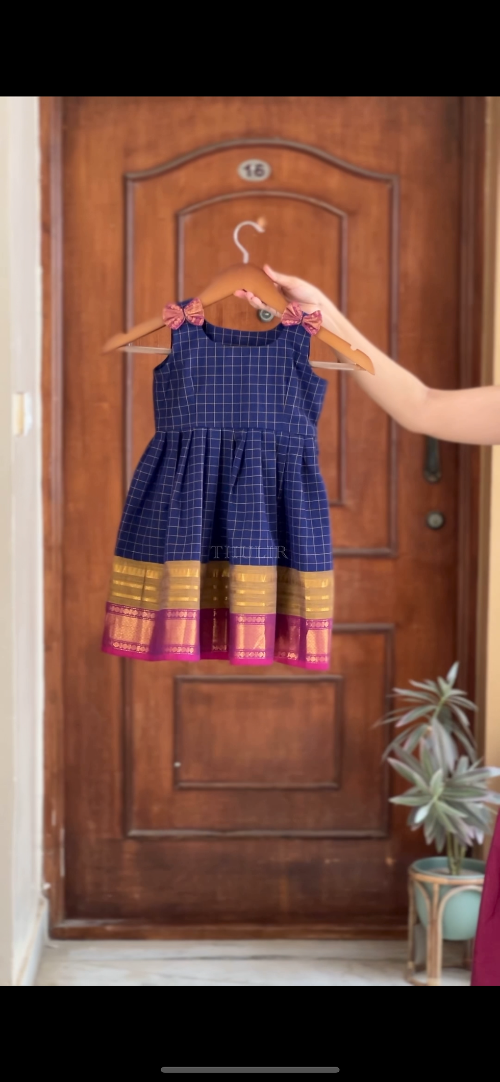 Thumbnail: Chettinad cotton - Ink blue butta frock 