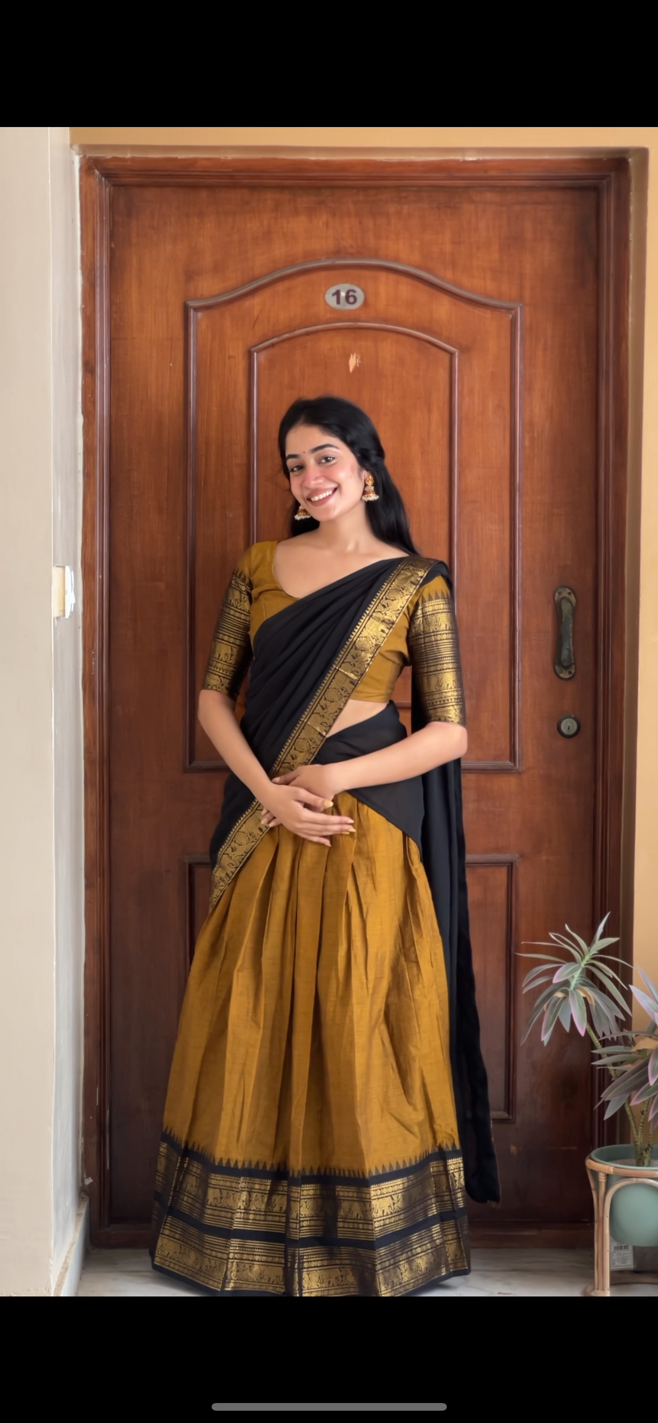 Half saree - Mustard & black 