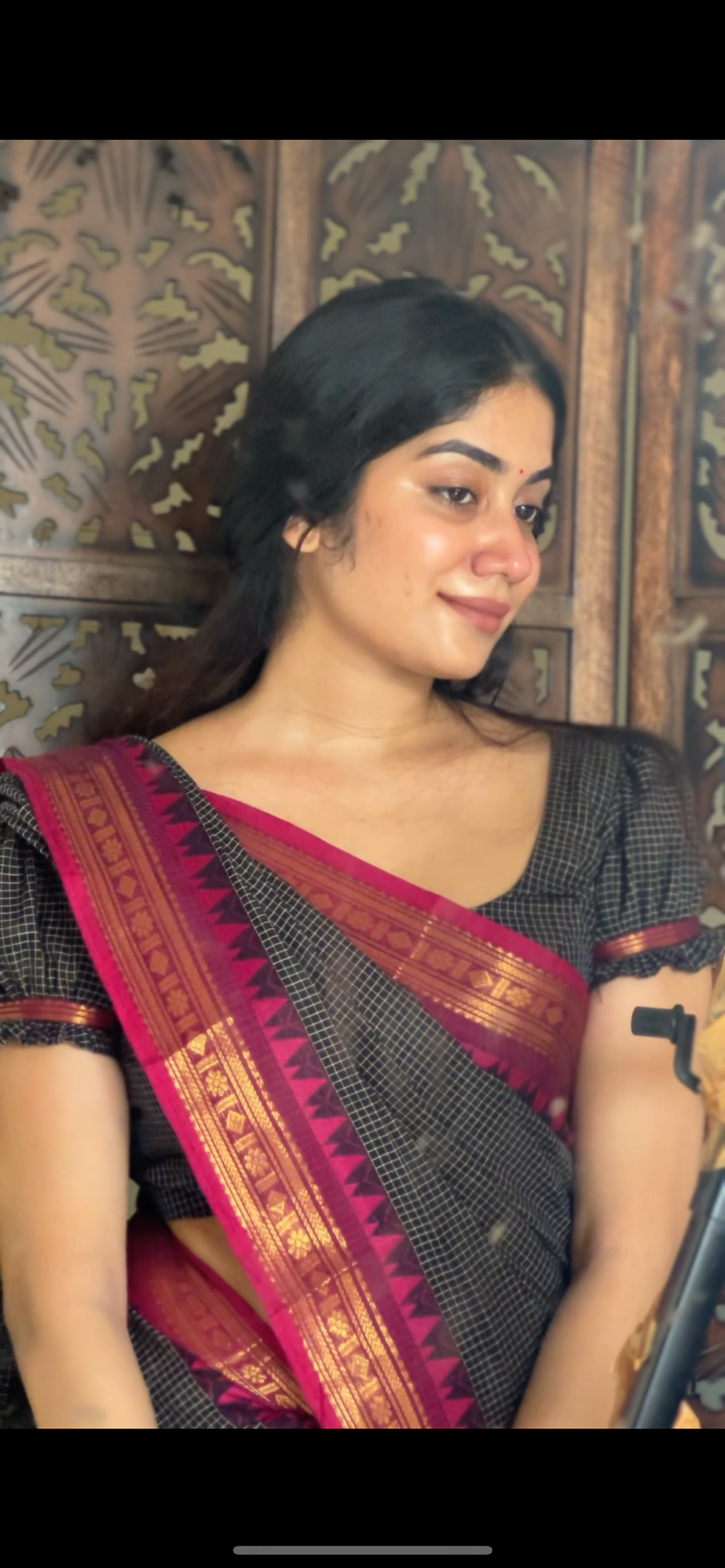 Thumbnail: Kanchi cotton saree - black kattam 