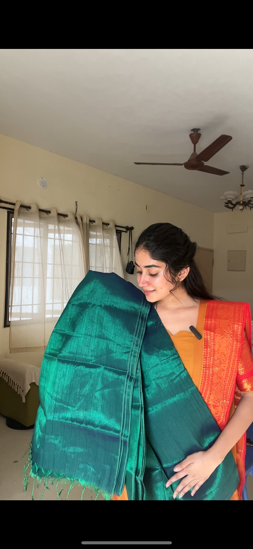 Thumbnail: Sami tissue silk cotton saree - turquoise green