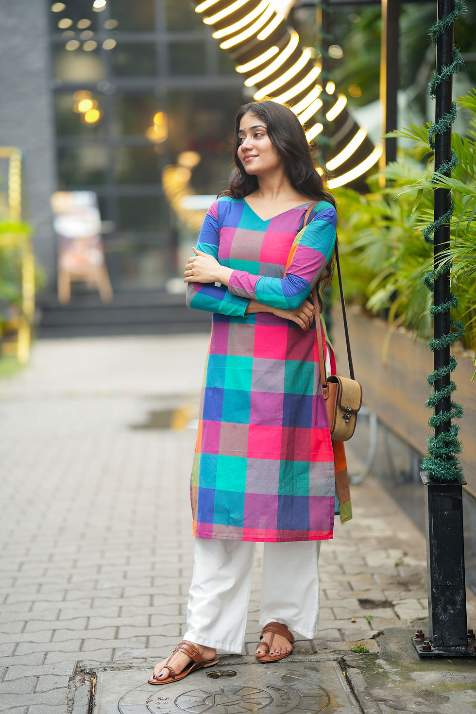 Thumbnail: Madras kattam - Peacock blue & white (Co-ords)