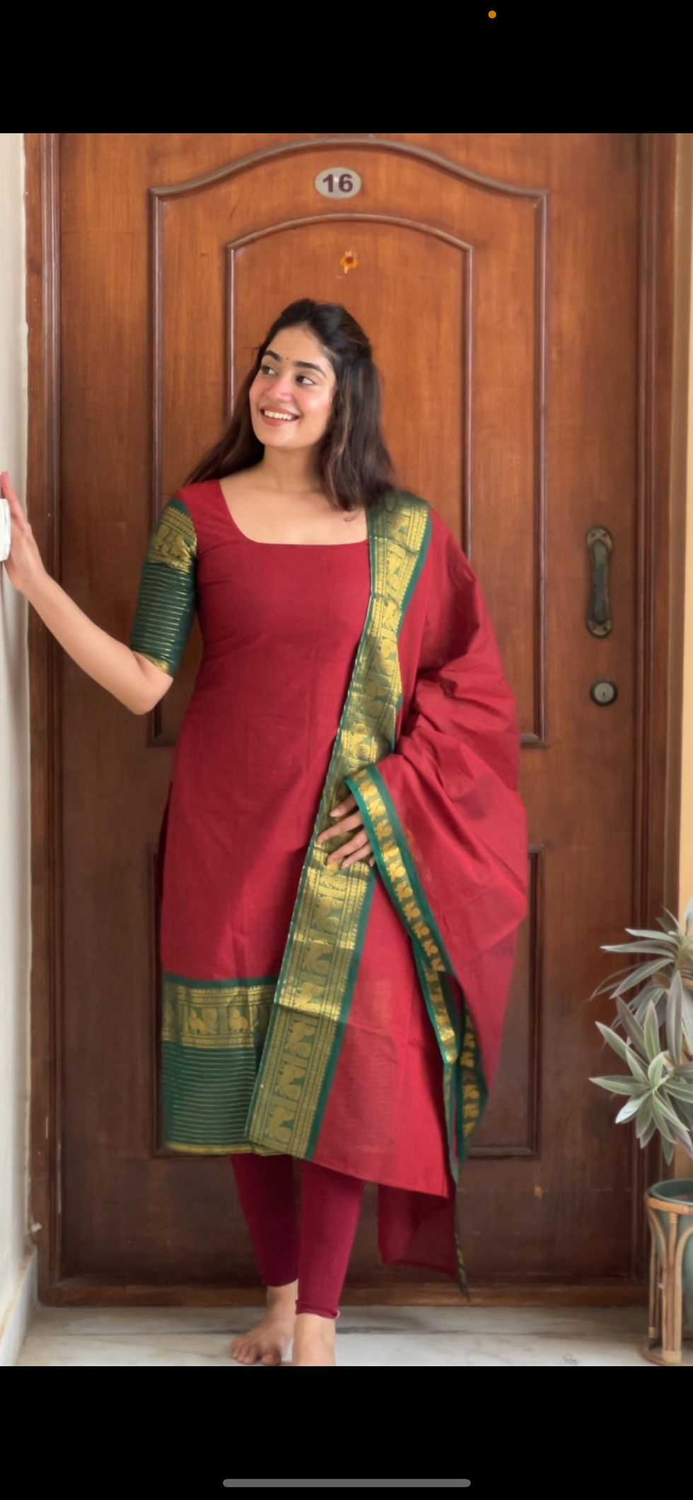 Thumbnail: Kanchi cotton kurti - red & green 