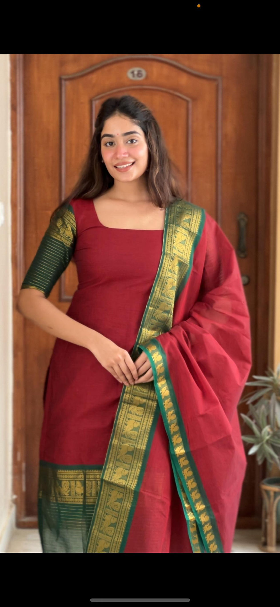Thumbnail: Kanchi cotton kurti - red & green 