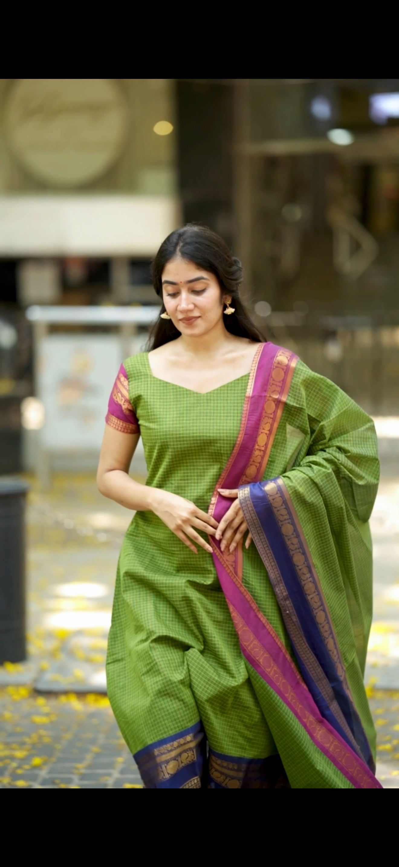 Kanchi cotton A-line salwar set - Green Ganga Jamuna