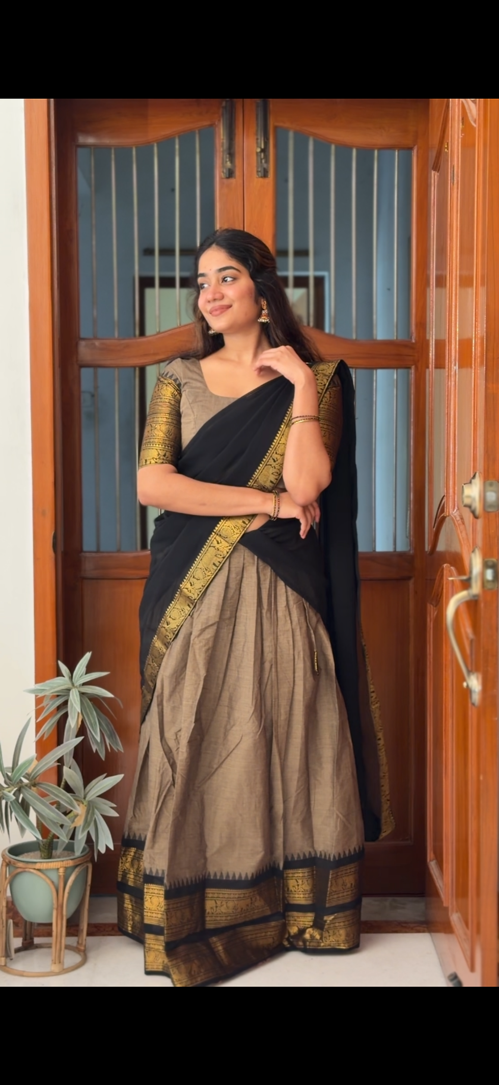Thumbnail: Half saree - Grey & black 