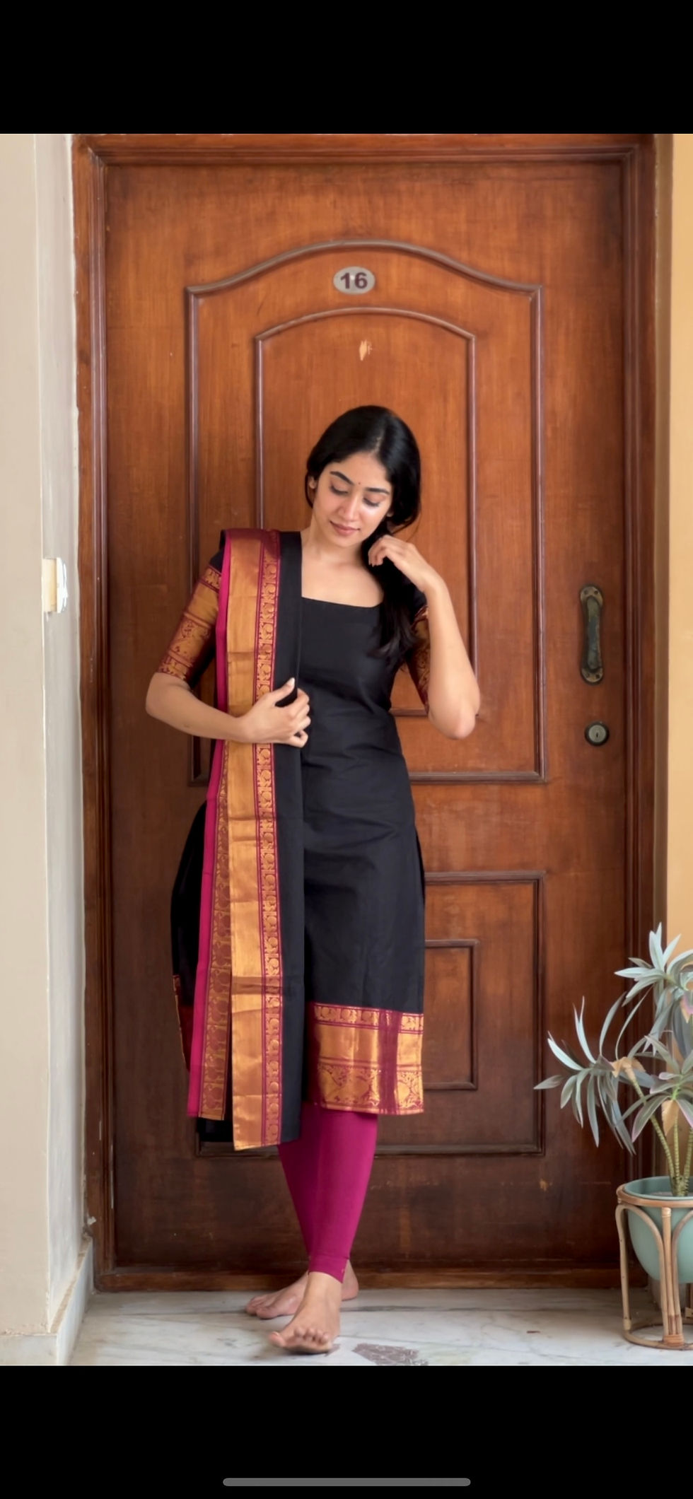 Thumbnail: Kanchi cotton kurti - Majenta & black 