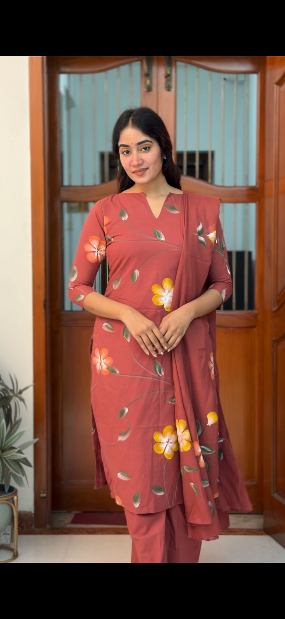 Thumbnail:  Hand painted salwar set - Faded red 