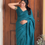 Thumbnail: Handloom cotton saree - Turquoise ( zari border )