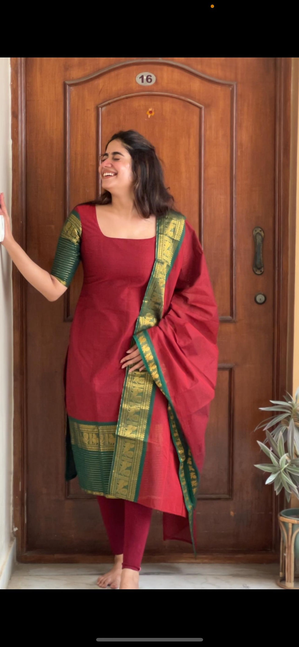 Thumbnail: Kanchi cotton kurti - red & green 