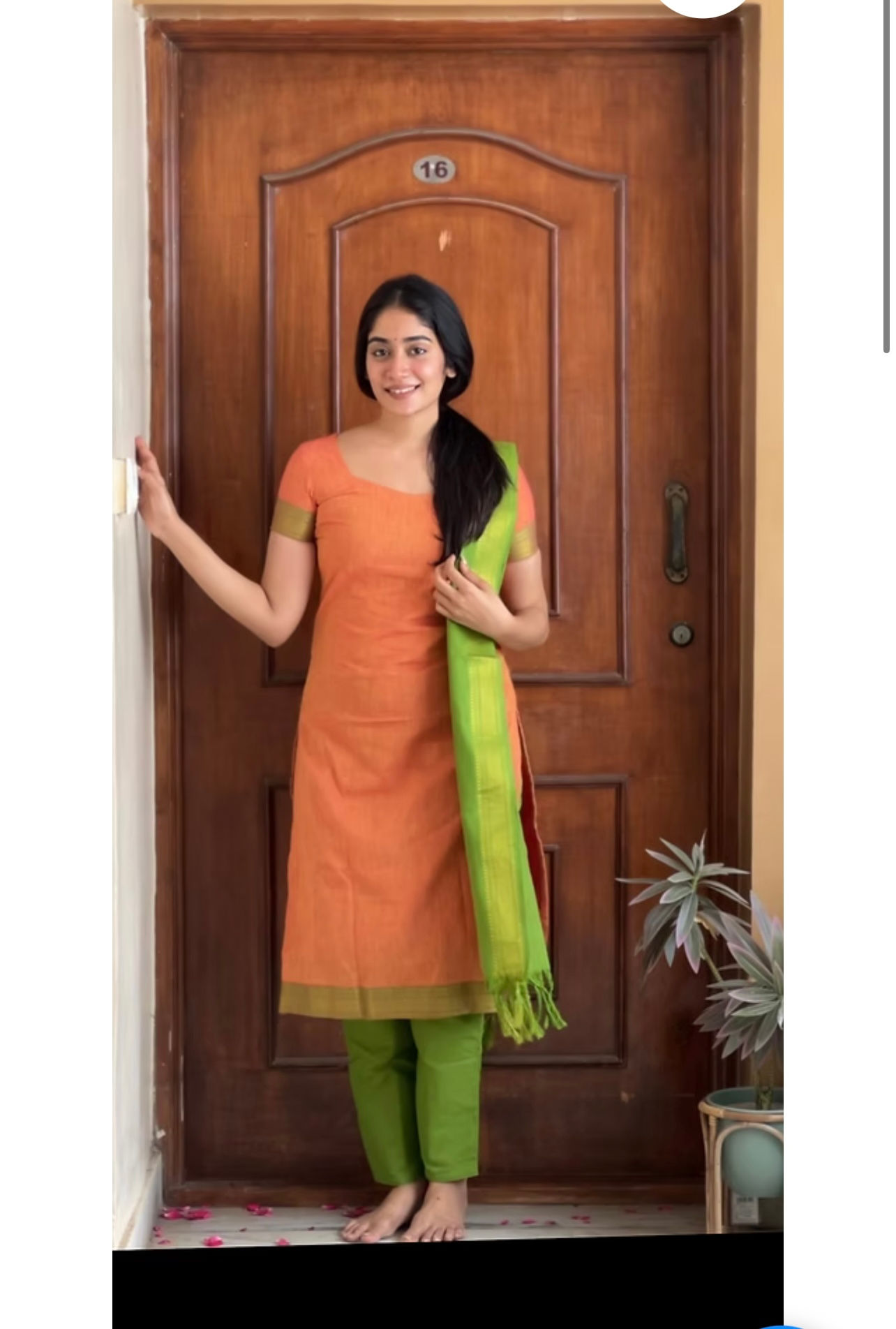 Mangalagiri Unstitched  -  peach orange & green 