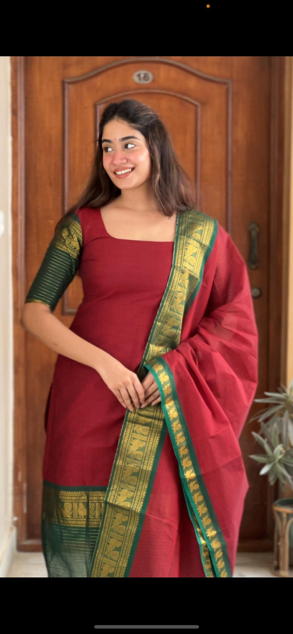 Thumbnail: Kanchi cotton kurti - red & green 