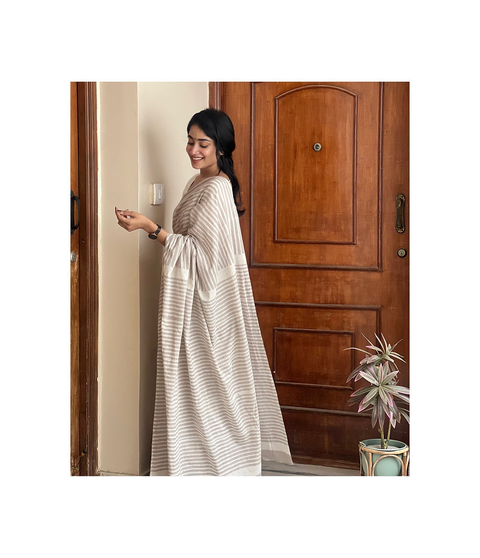 Thumbnail: Cotton Grey and white striped saree 