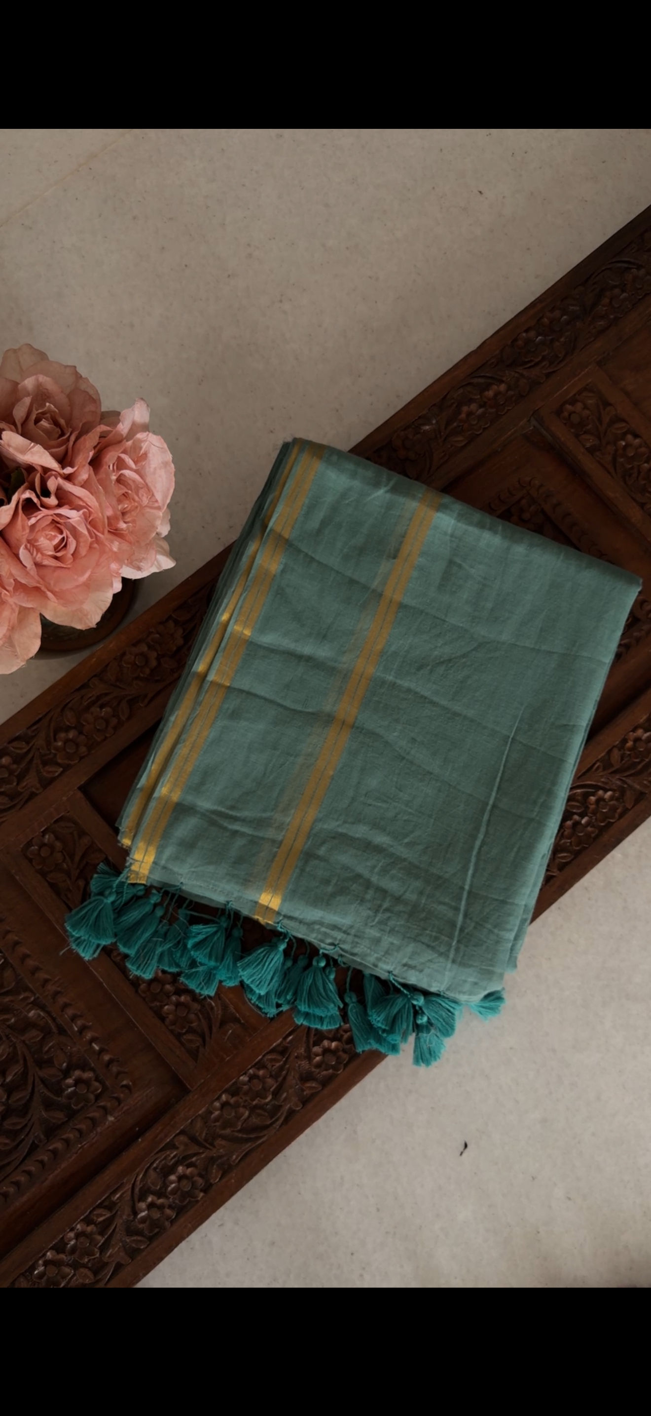 Mul cotton saree - Light aqua blue