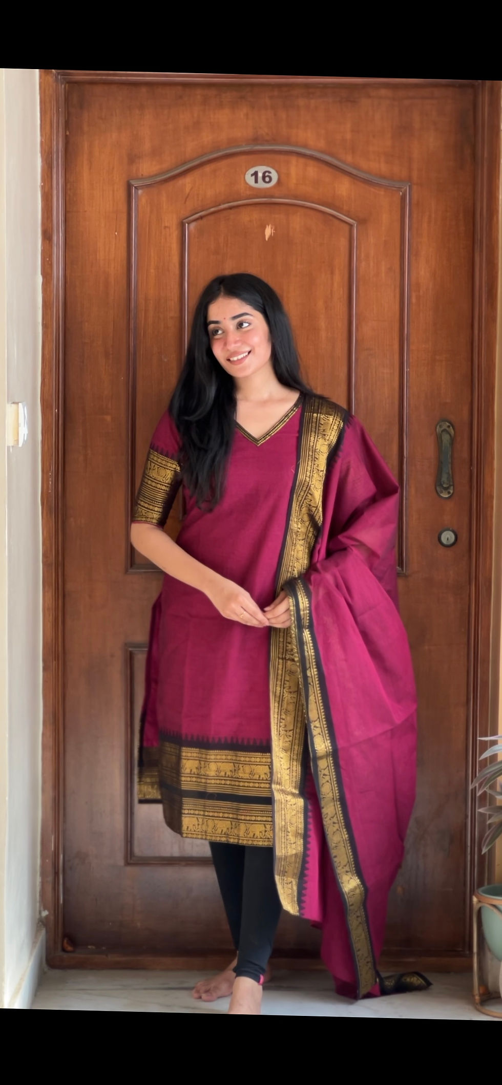 Thumbnail: Kanchi cotton kurti - wine & gold 