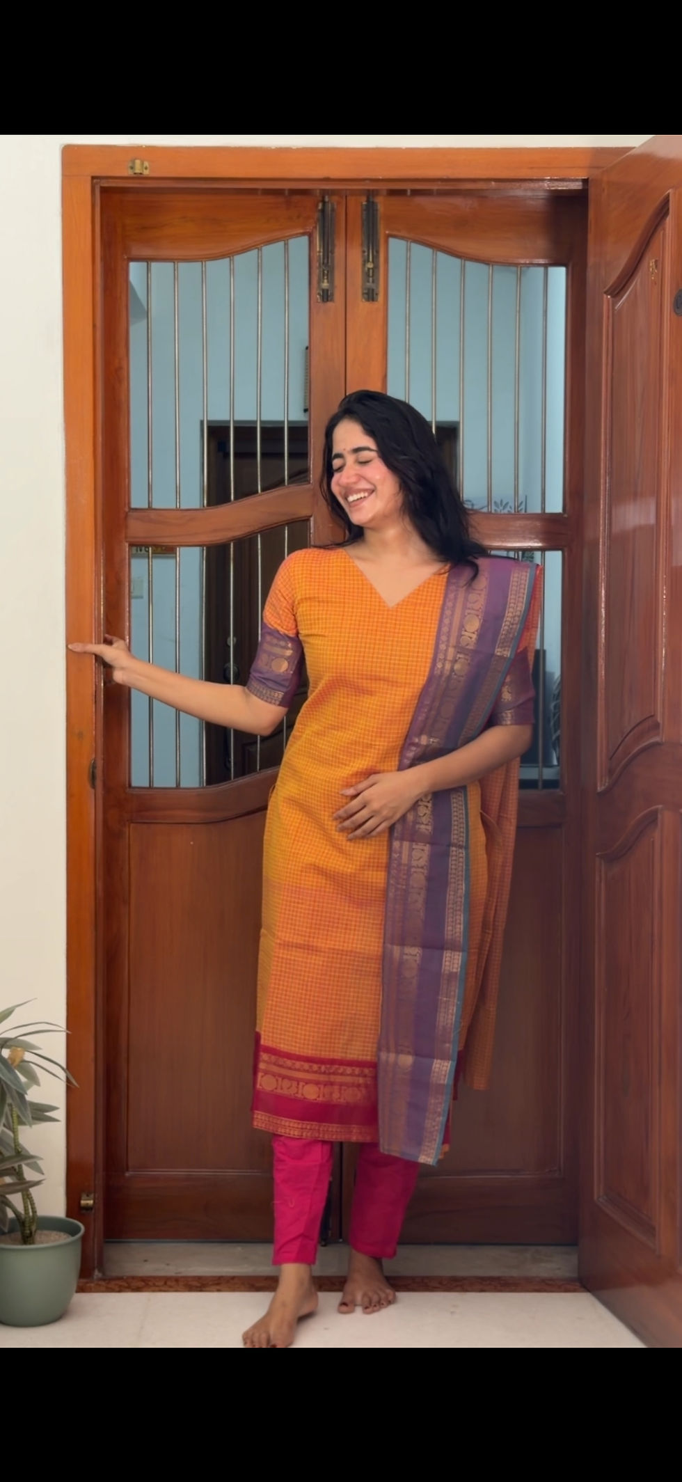 Thumbnail: Kanchi cotton kurti & dupatta - Coral Ganga Jamuna      