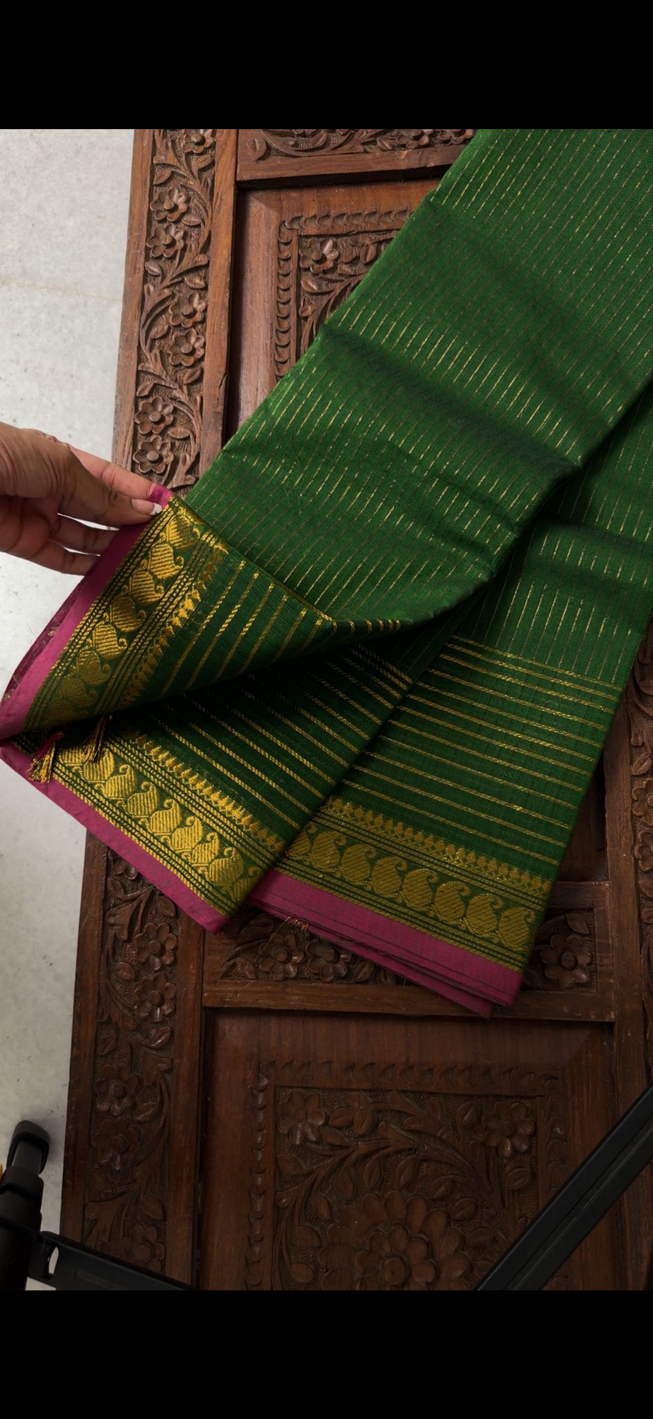 Kanchi cotton saree - Green Kattam