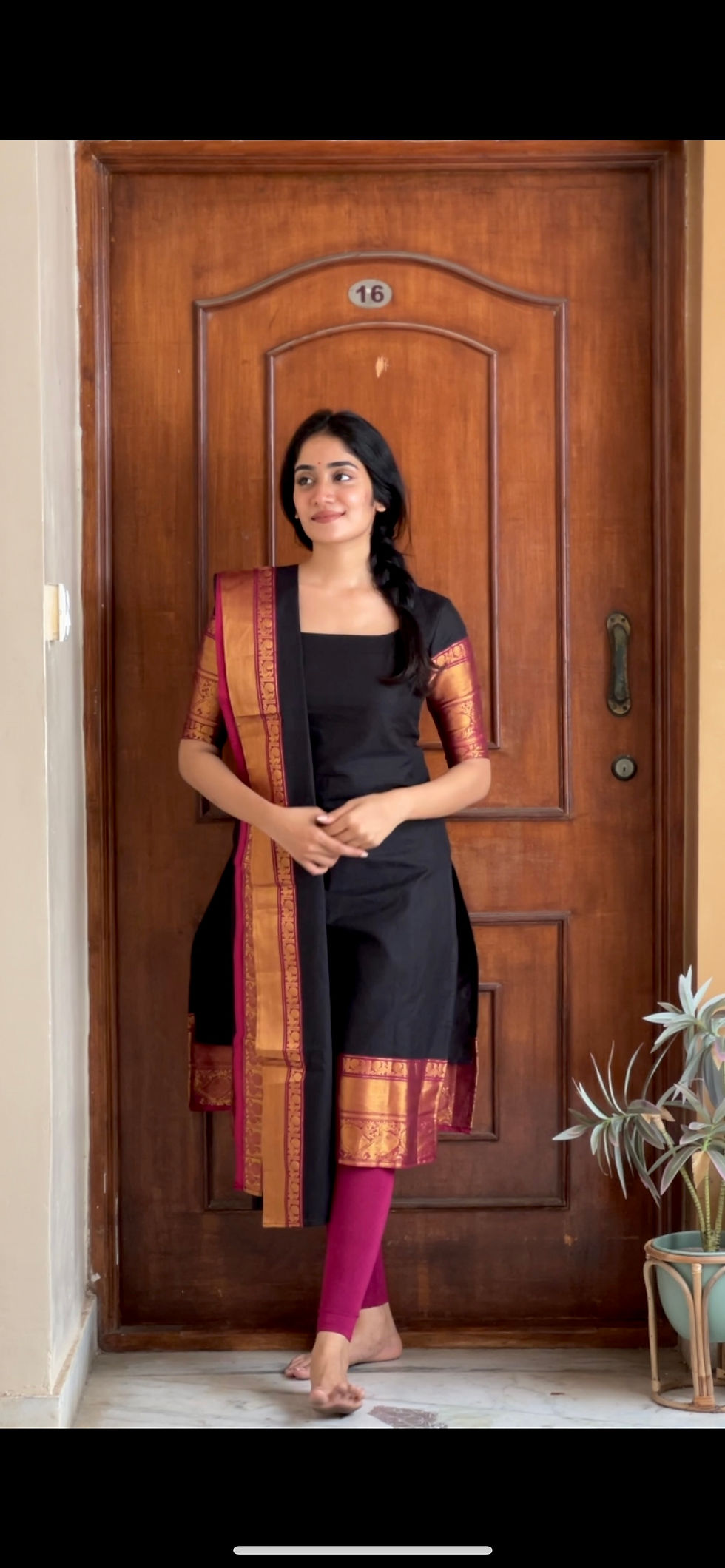 Thumbnail: Kanchi cotton kurti - Majenta & black 