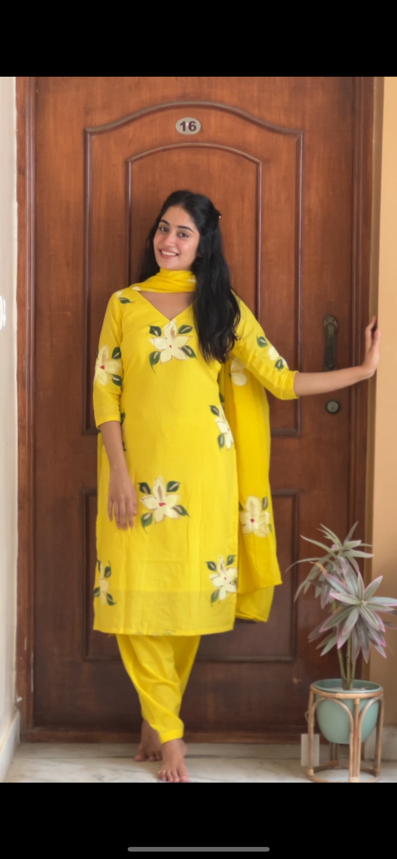 Hand painted salwar set - Bright yellow