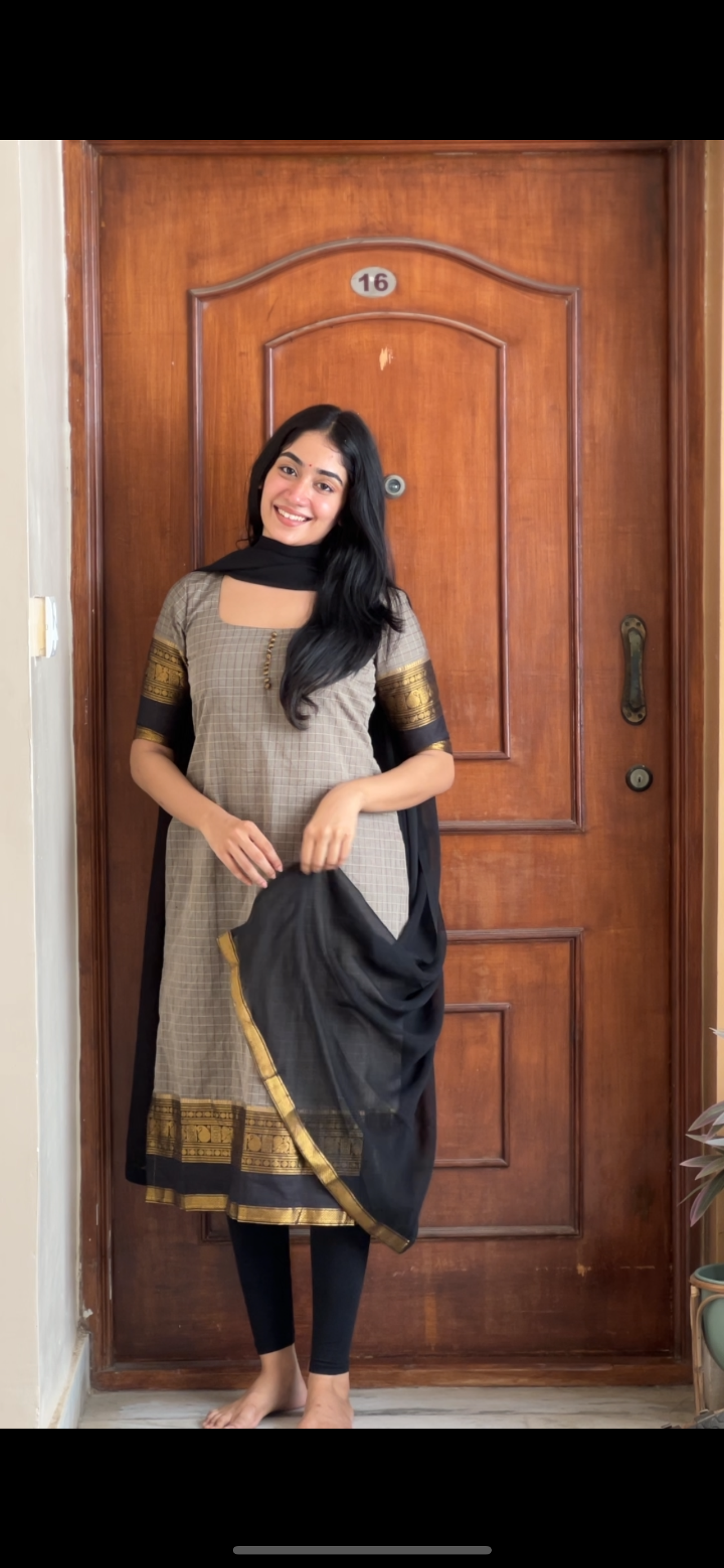 Kanchi cotton kurti & dupatta - Grey checks 