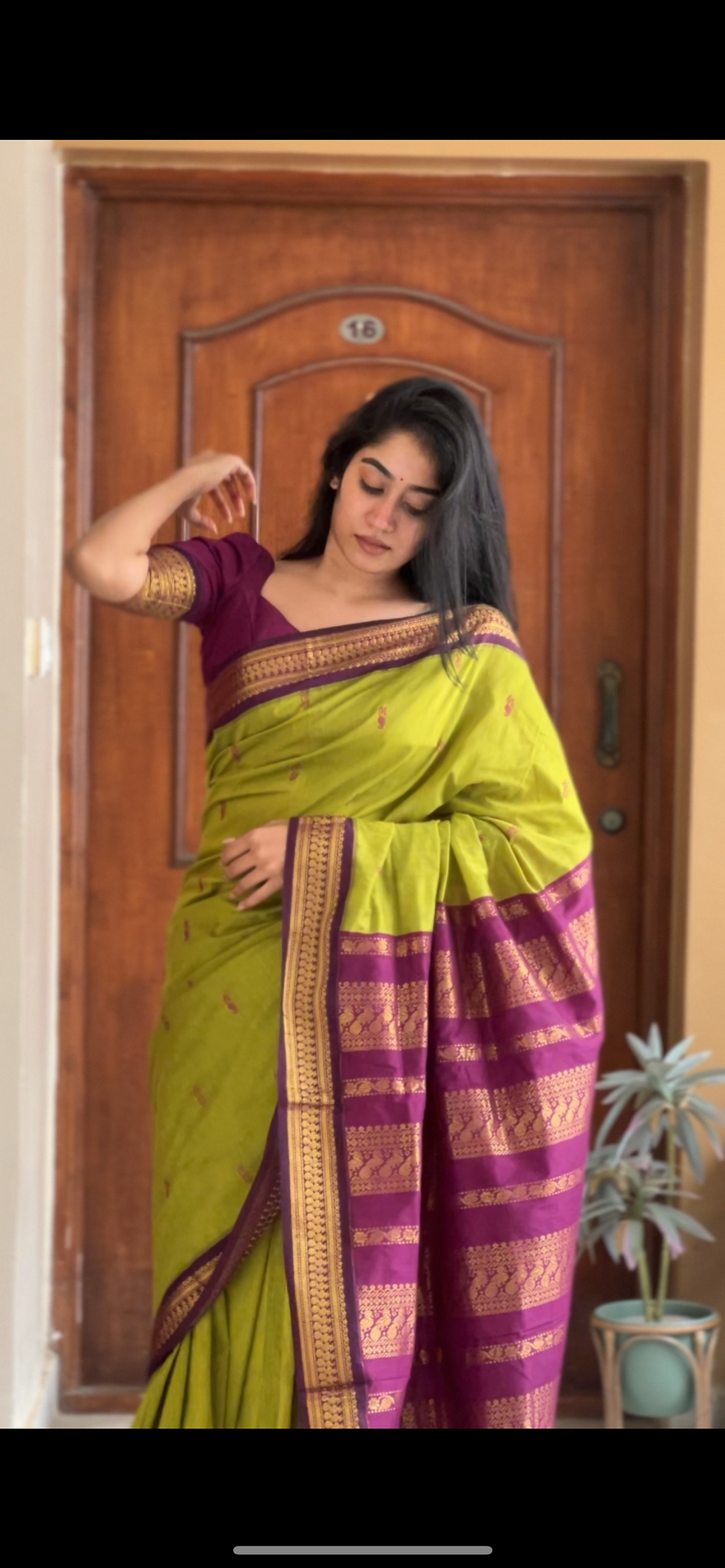 Thumbnail: Kalyani cotton saree - light green & purple 
