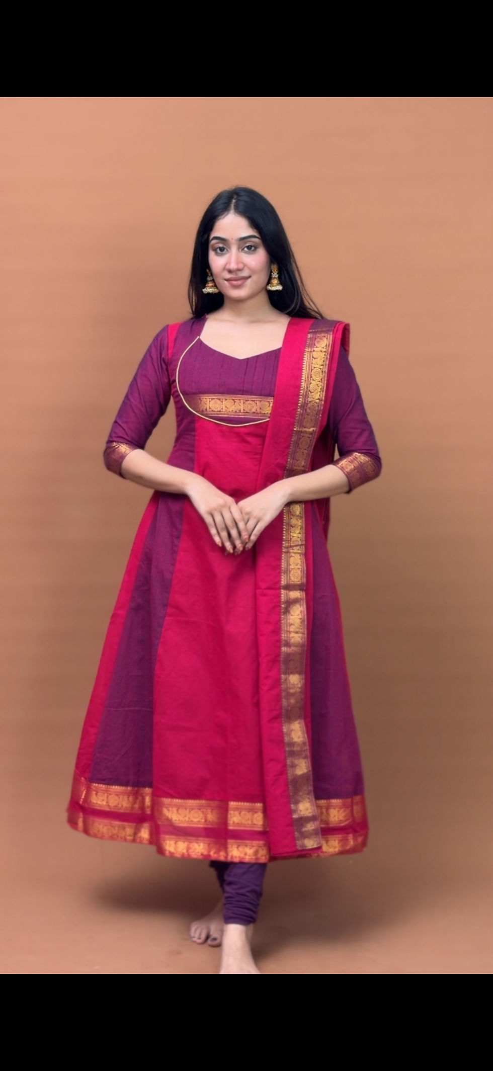 Thumbnail: Kanchi cotton Anarkali - Illavarasi Pink 