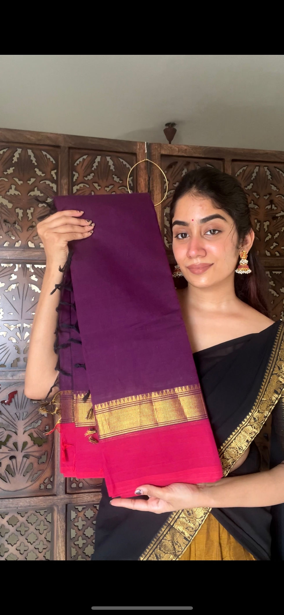 Thumbnail: Kanchi cotton saree  plain - Deep purple   