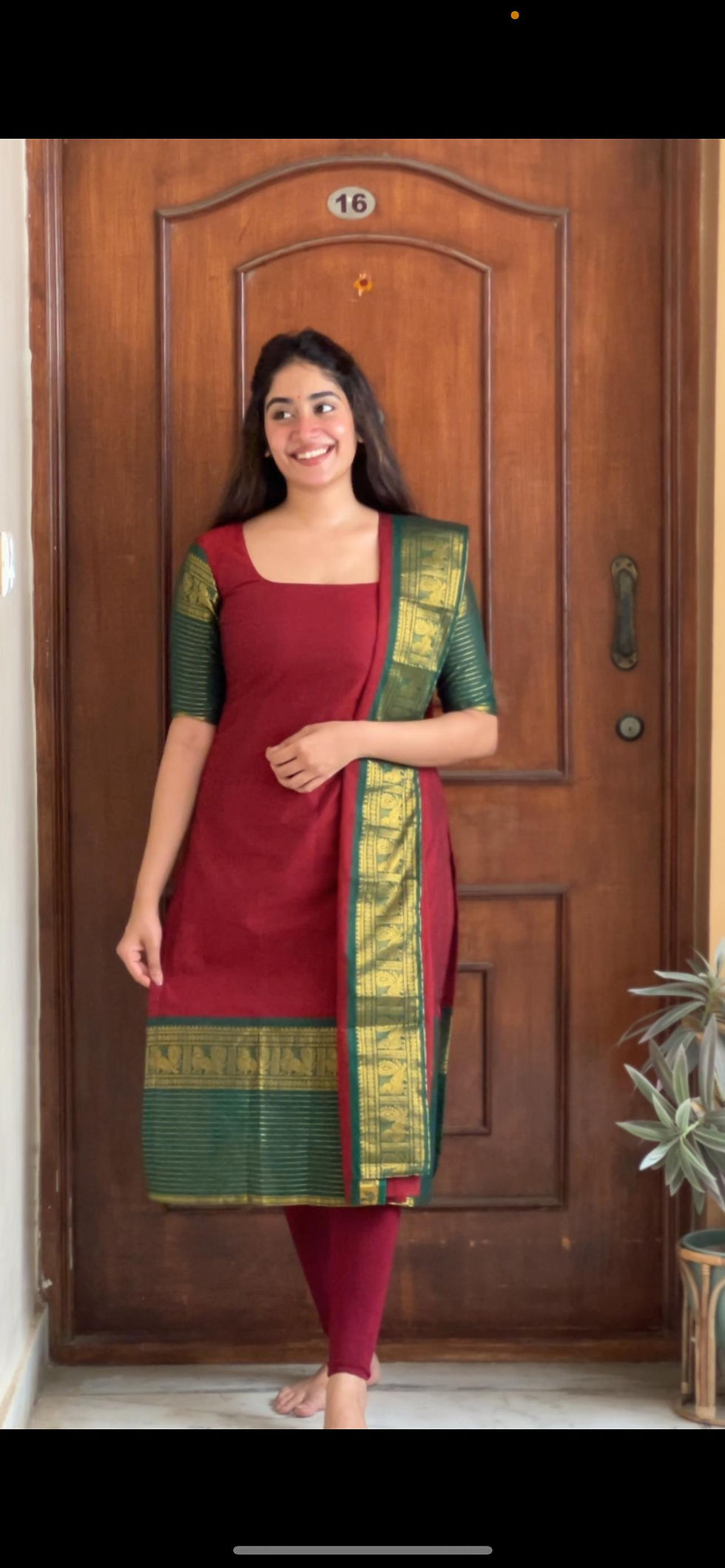 Thumbnail: Kanchi cotton kurti - red & green 