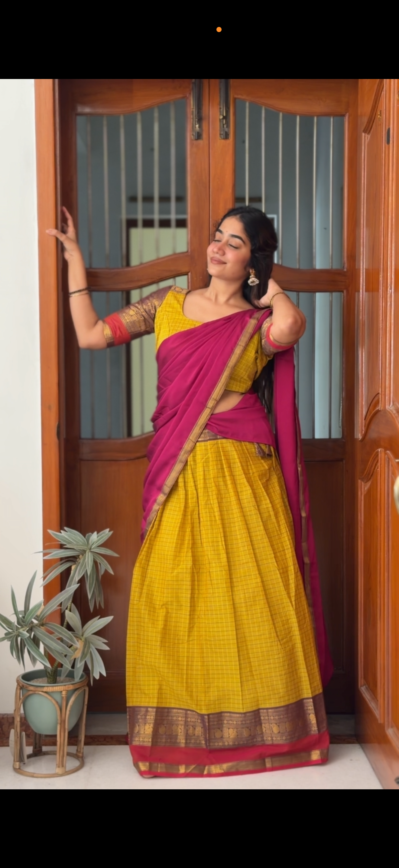 Half saree - yellow checks 