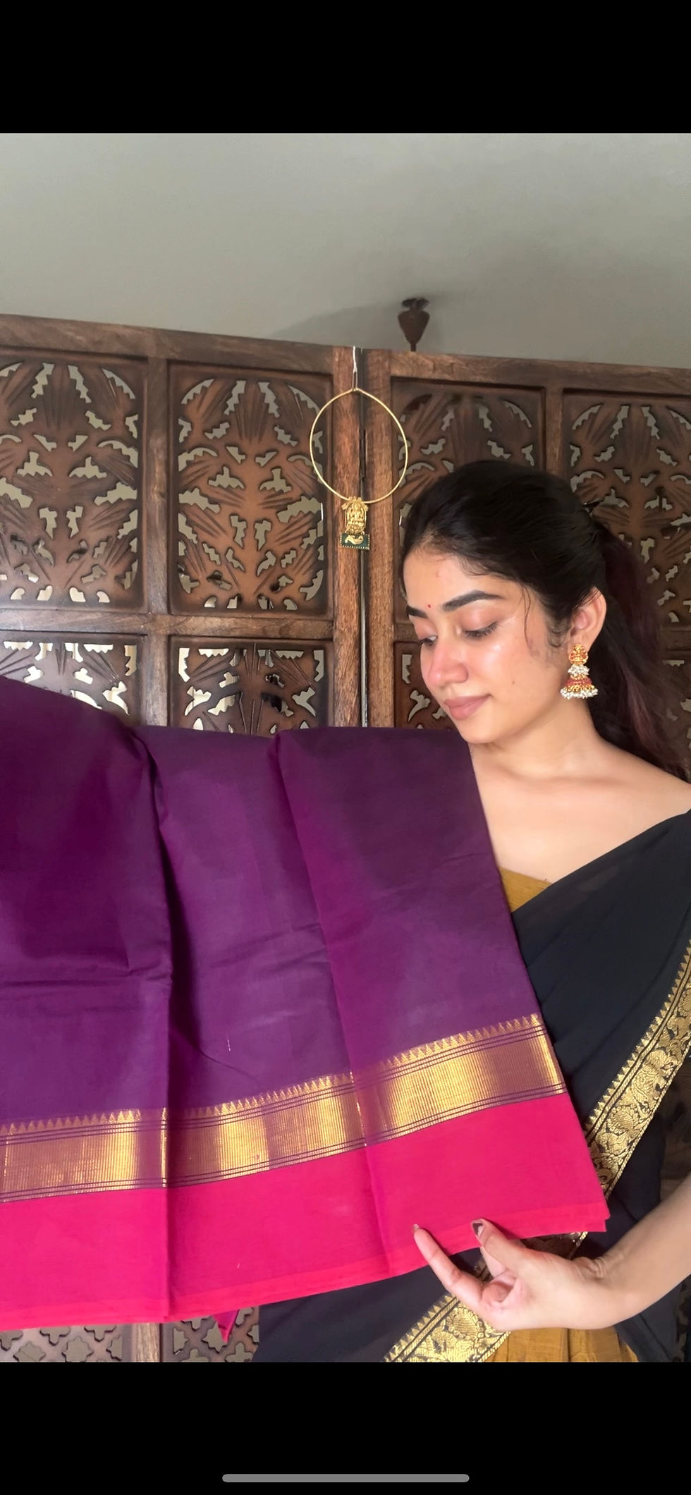 Thumbnail: Kanchi cotton saree  plain - Deep purple   