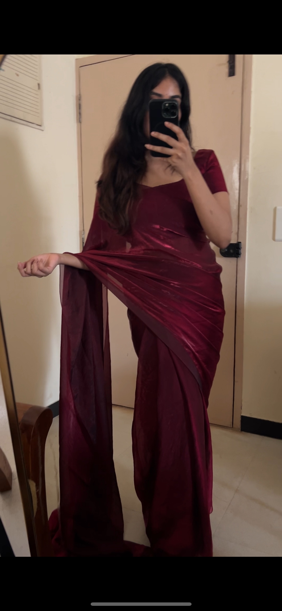 Thumbnail: Space silk saree - blood red/ maroon 