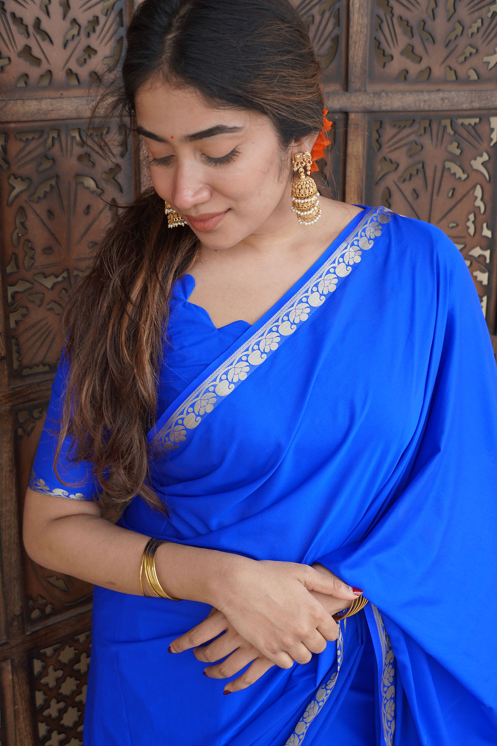 Thumbnail: Mysore crepe saree - bright blue 
