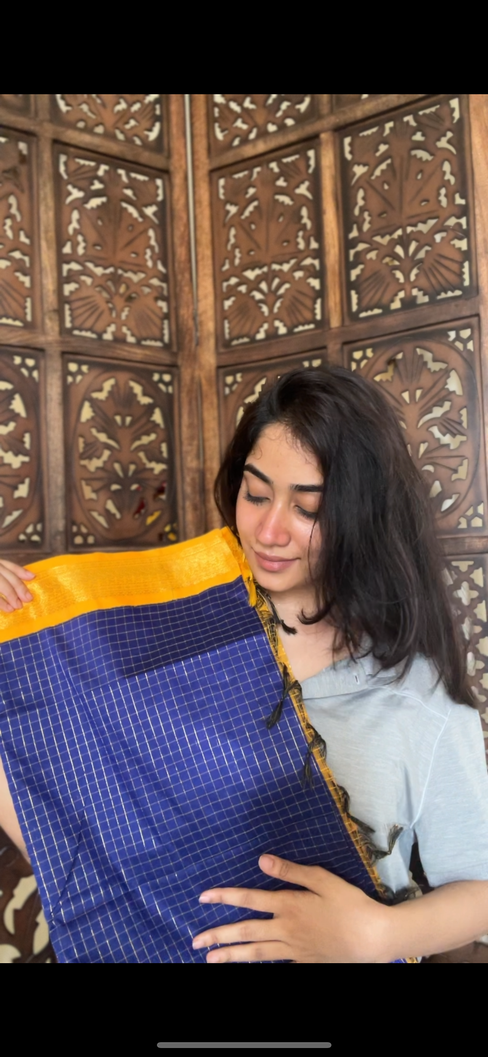 Thumbnail: Kattam Kalyani cotton saree - Ink blue