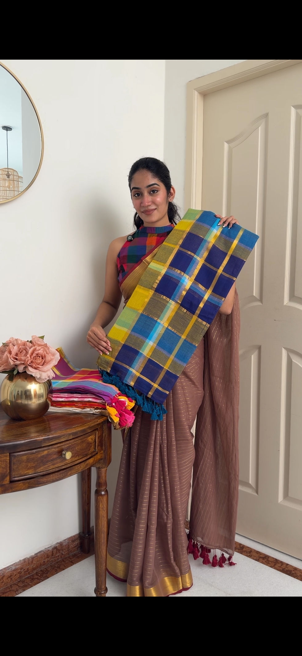 Thumbnail:  Mul cotton saree - Madras kattam Blue 
