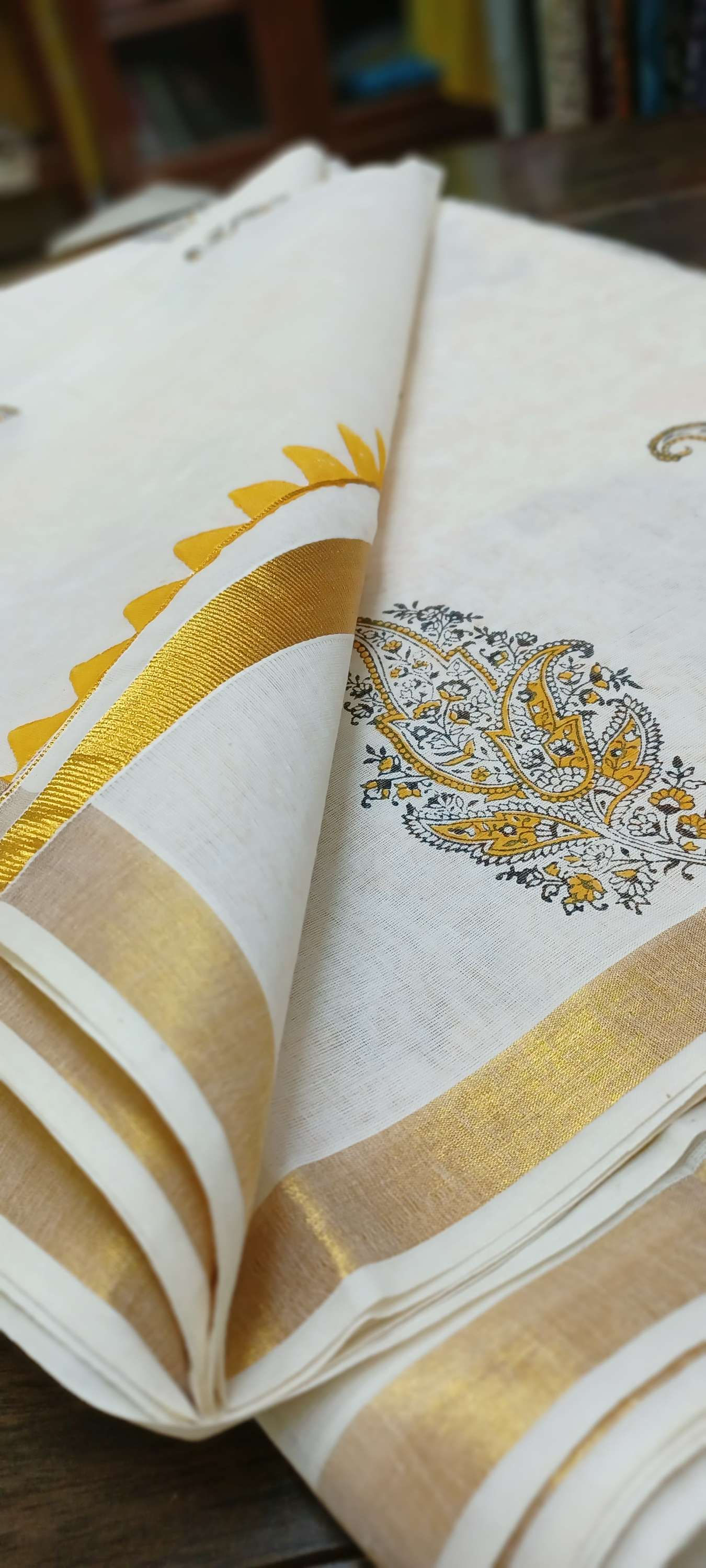 Block printed kerala cotton saree