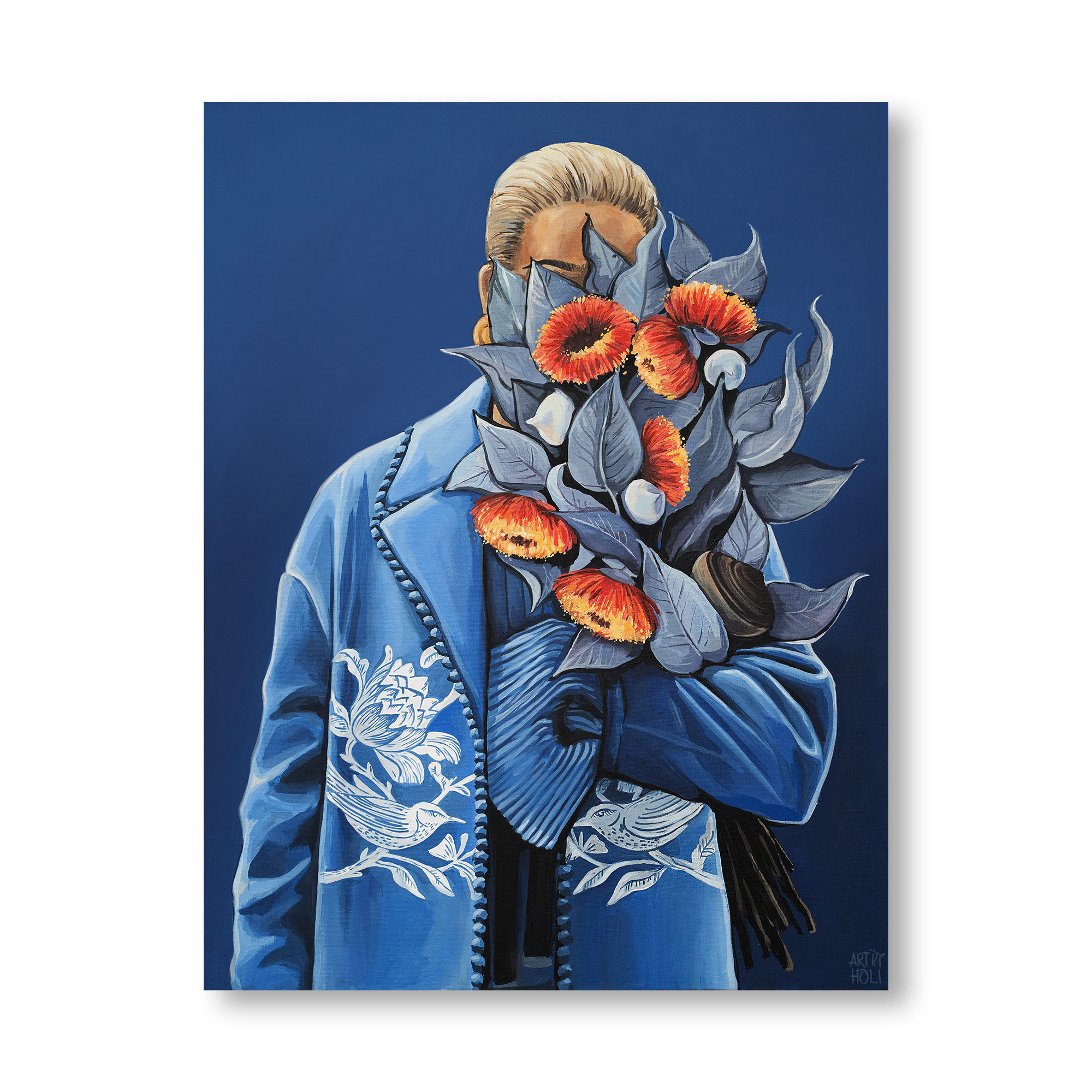 Hey Laura | Acrylic | Modern pop art portrait with bouquet