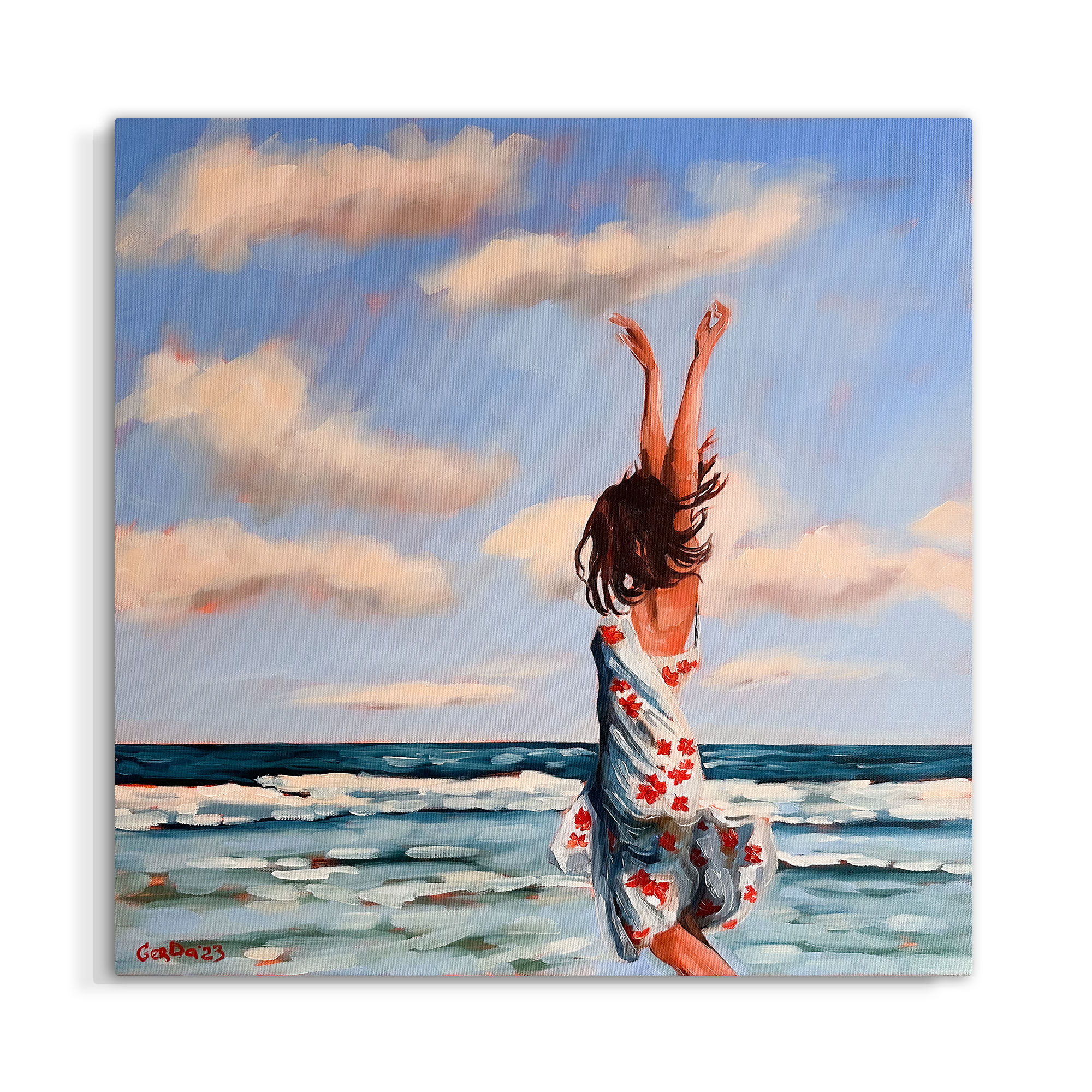 Dancing with the ocean | Oil | Portrait of a girl on the beach