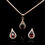 Thumbnail: Pear Cut Red Garnet and Cubic Zirconia Halo Pendant and Stud Earrings Set in Rose Gold