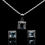 Thumbnail: Princess Cut Aquamarine and Cubic Zirconia Halo Pendant and Stud Earrings Set in White Gold