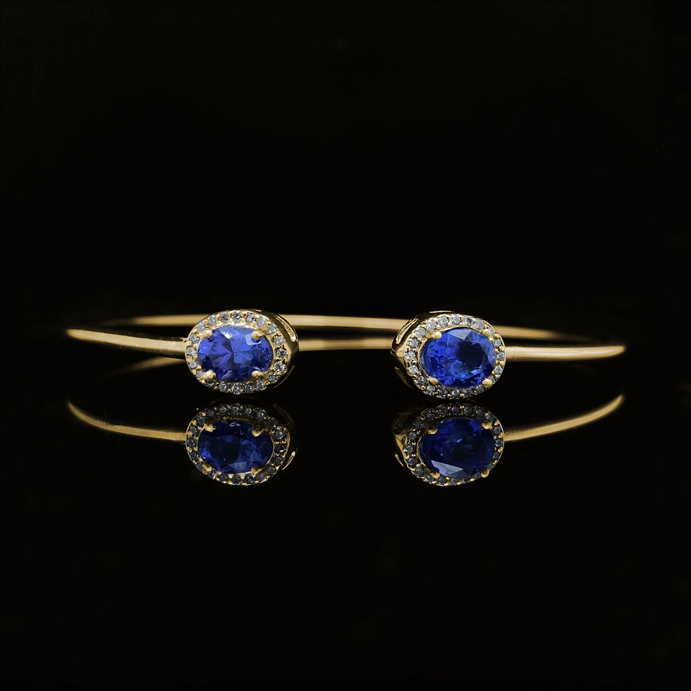 Oval Cut Tanzanite Diamond Halo Toi et Moi Bangle in Yellow Gold
