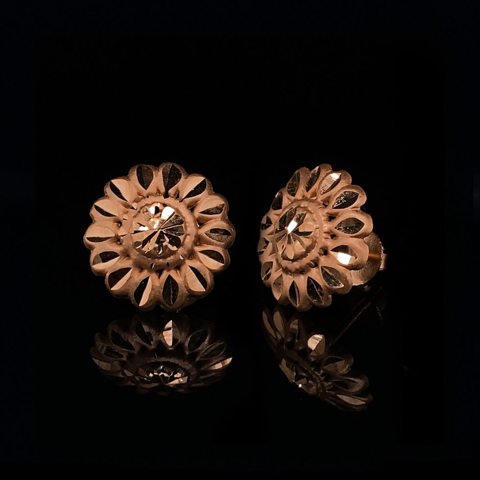 Thumbnail: Textured Gold Flower Stud Earrings in Rose Gold