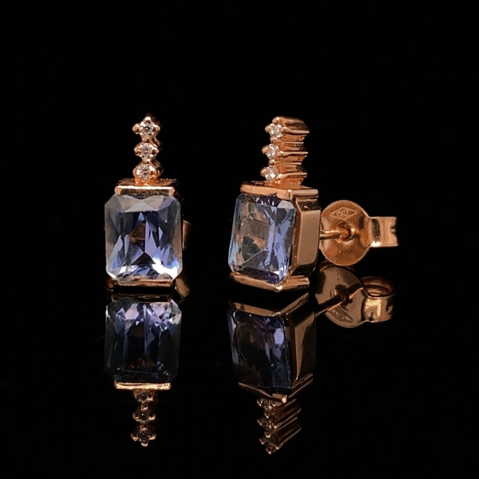 Thumbnail: Radiant Cut Tanzanite and Round Brilliant Cut Diamond Stud Earrings in Rose Gold