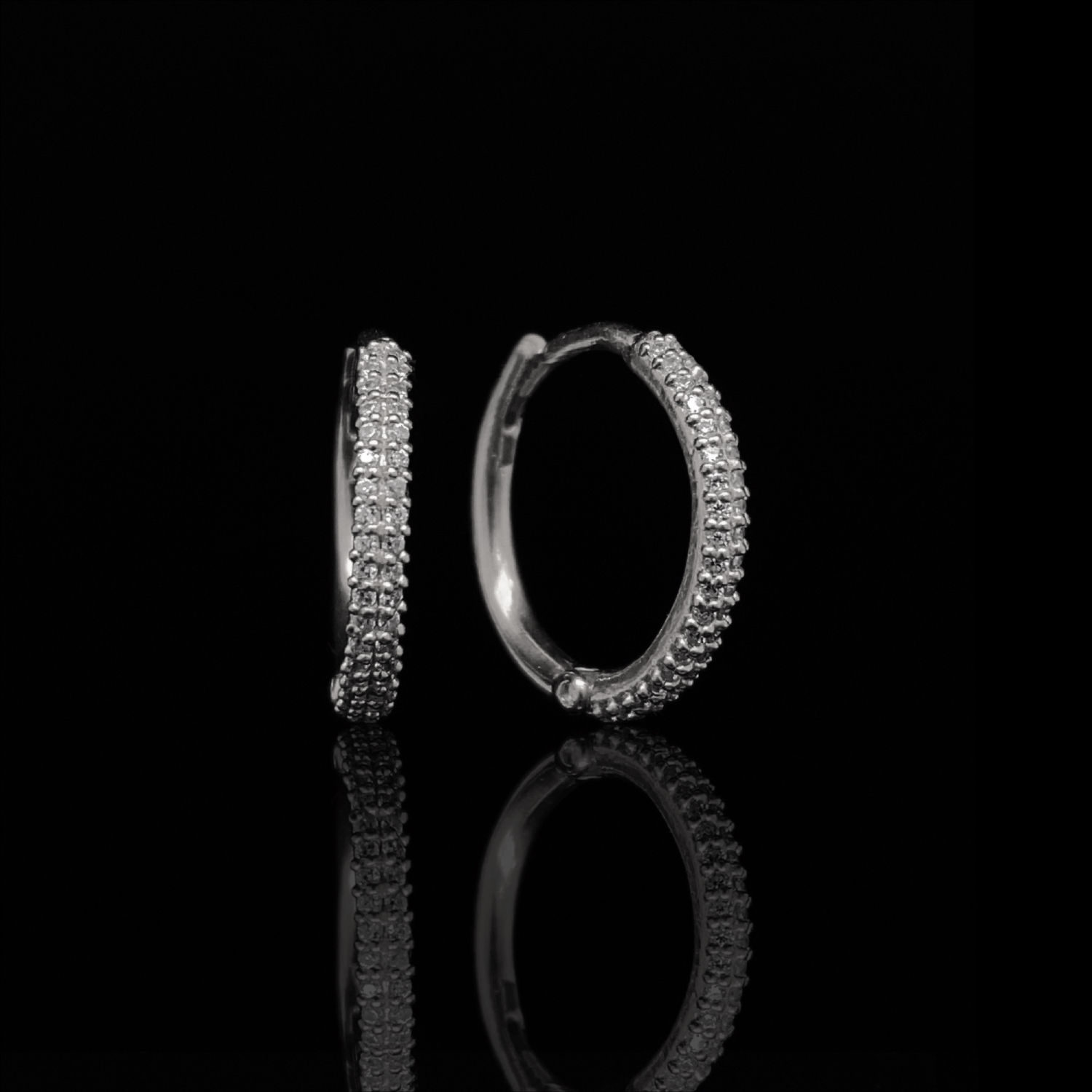 Diamond Pavé Small Hoop Earrings in White Gold