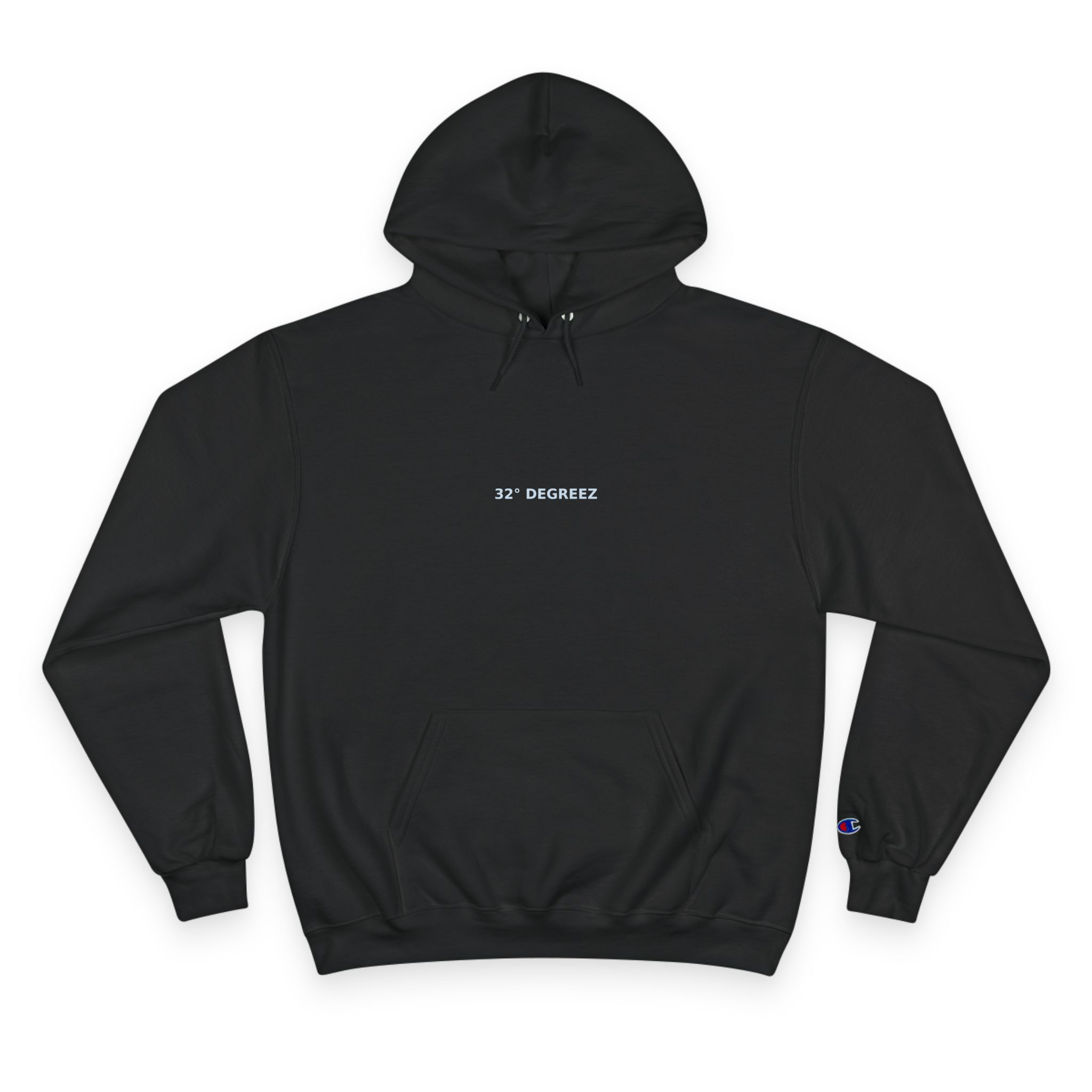 32º Degreez Hoodie — Minimal Black Champion-Style Logo Pullover