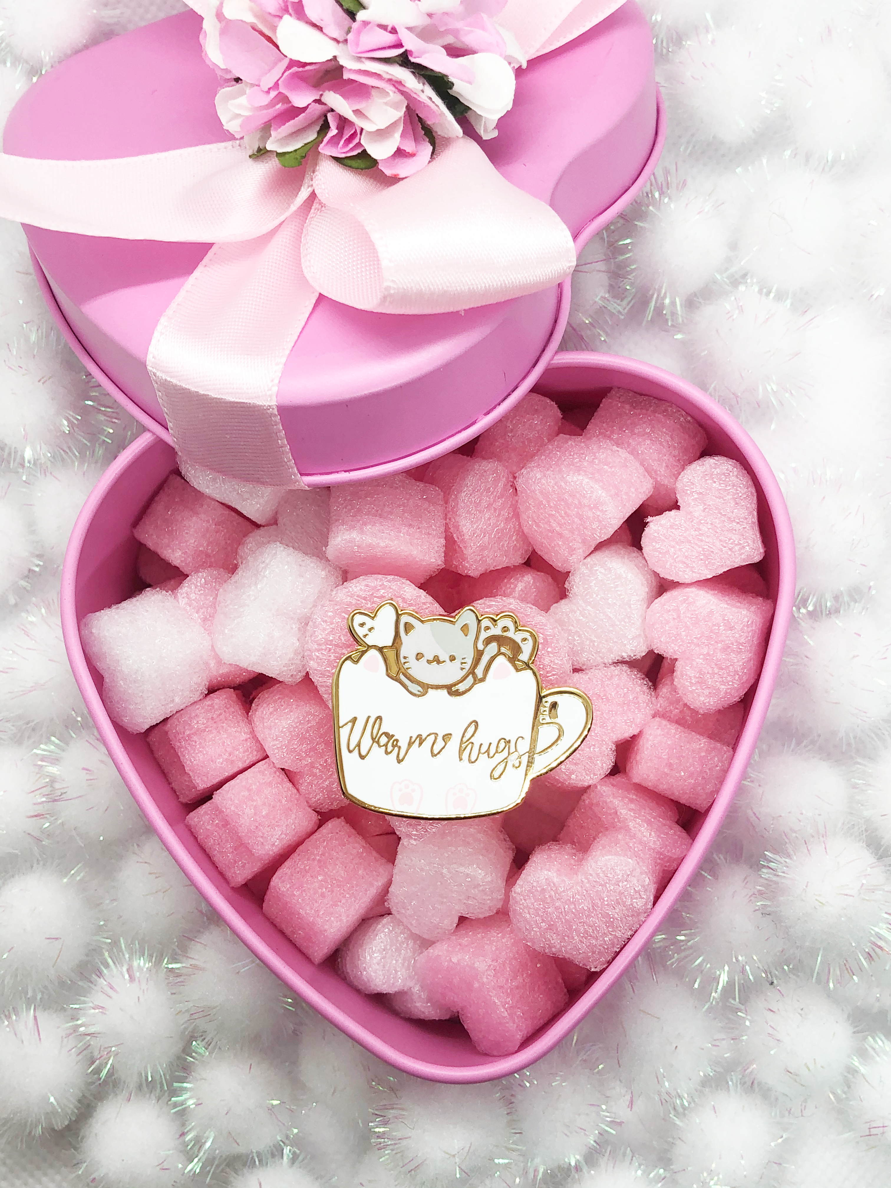 Warm Hugs Kitty Cup Enamel Pin